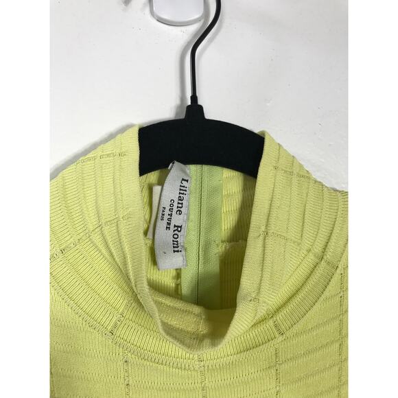 Vintage Liliane Romi Zelda Dress Bodycon Lemon Yellow Ribbed Knit Midi Spring - Picture 3 of 9